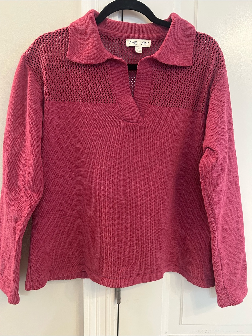 She + Sky Raspberry Knit Collared Pullover